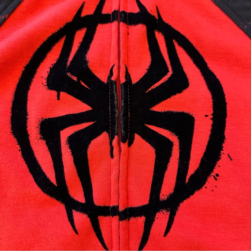 SPIDER-MAN Boys Red Black Full Zip Hoodie Size 8 Marvel Spider Logo Sweatshirt - Picture 5 of 7